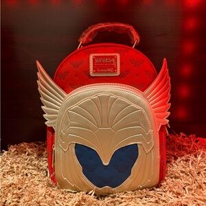 Wonder Woman WW84 Helmet Winged Loungefly Mini Backpack - Red, Blue & Gold